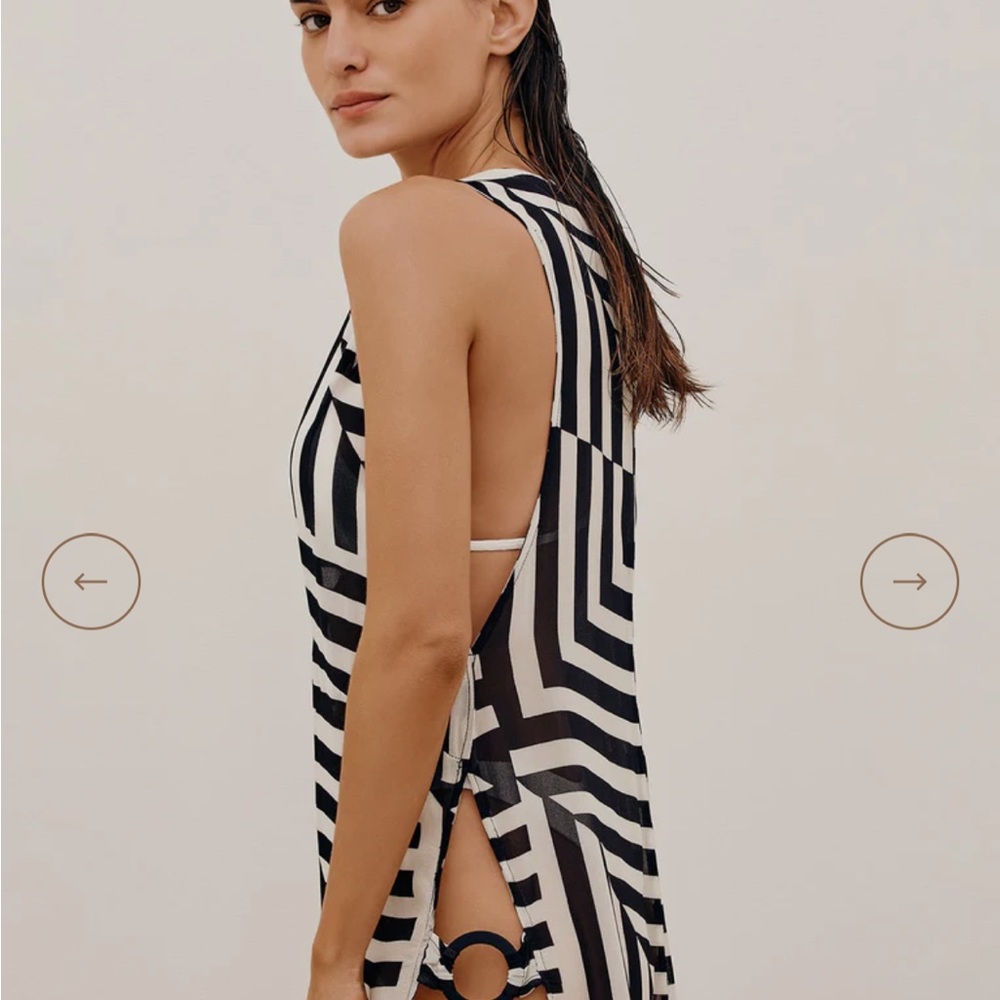 Sully Long Striped Black White Maxi Cover Up Swim Dress L - Picture 3 of 5